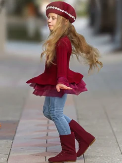 Cute As Pie Cranberry Cable Knit Tutu Sweater 11 Cute As Pie Cranberry Cable Knit Tutu Sweater -Kid's Apparel Sales GHSTB004 Burgundy 4