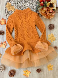 Cute As Pie Pumpkin Cable Knit Tutu Sweater 9 Cute As Pie Pumpkin Cable Knit Tutu Sweater -Kid's Apparel Sales GHSTB004 Yellow scaled
