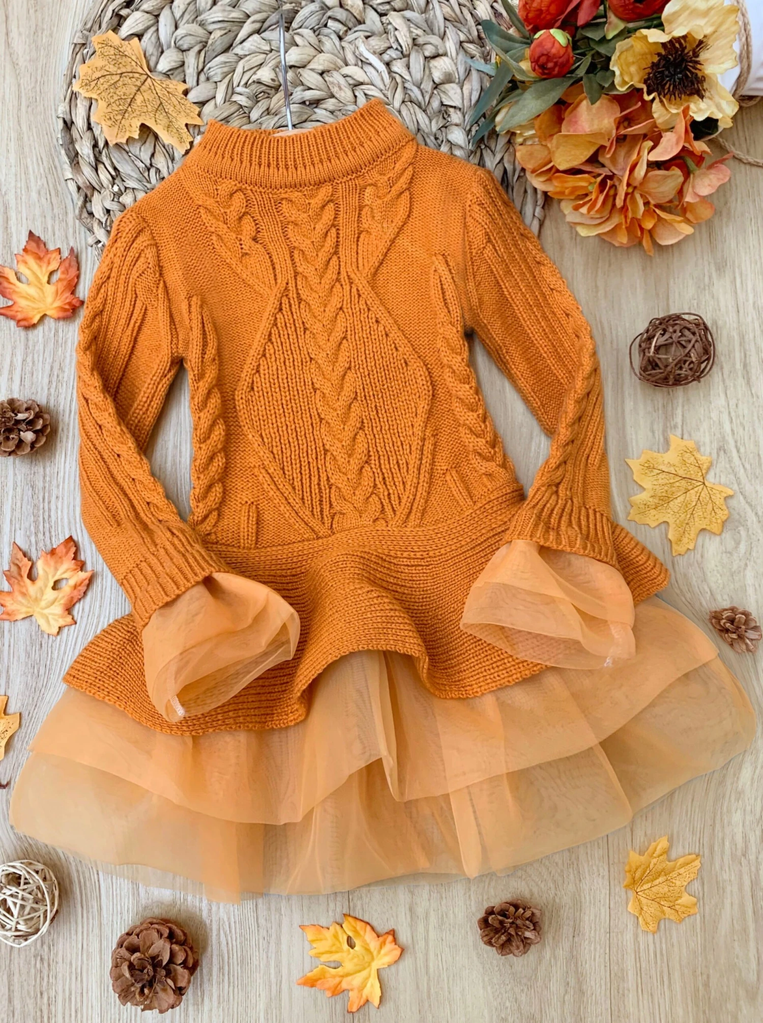 Cute As Pie Pumpkin Cable Knit Tutu Sweater 4 Cute As Pie Pumpkin Cable Knit Tutu Sweater - Image 4