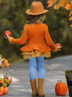 Cute As Pie Pumpkin Cable Knit Tutu Sweater 11 Cute As Pie Pumpkin Cable Knit Tutu Sweater -Kid's Apparel Sales GHSTB004 Yellow 4