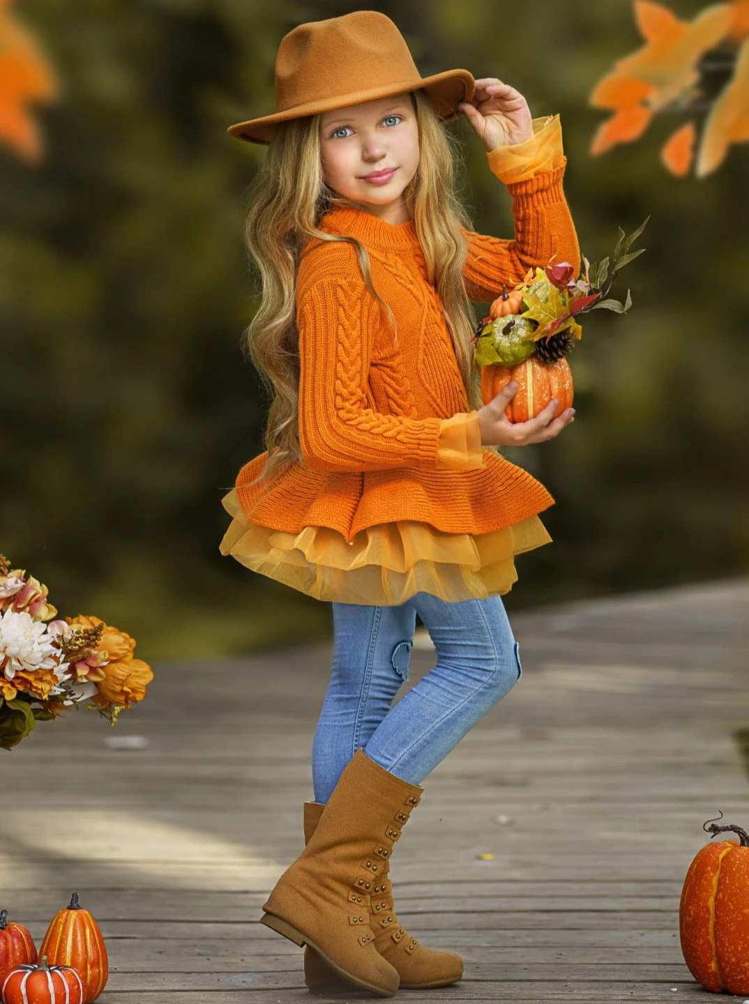 Cute As Pie Pumpkin Cable Knit Tutu Sweater 2 Cute As Pie Pumpkin Cable Knit Tutu Sweater - Image 2