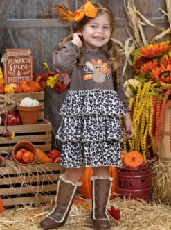 Turkey Day Cutie Tiered Ruffle Dress 7 Turkey Day Cutie Tiered Ruffle Dress -Kid's Apparel Sales GTDRB001 Brown 7 scaled