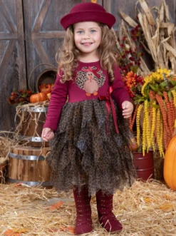 Pretty Plumage Tiered Tutu Dress -Kid's Apparel Sales GTDRB002 Burgundy 16