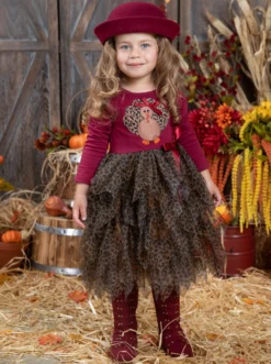 Pretty Plumage Tiered Tutu Dress -Kid's Apparel Sales GTDRB002 Burgundy 3