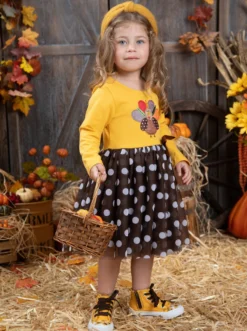 Thankful Turkey Polka Dot Tutu Dress -Kid's Apparel Sales GTDRB003 Marigold 12 scaled