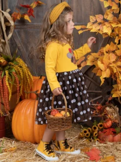Thankful Turkey Polka Dot Tutu Dress -Kid's Apparel Sales GTDRB003 Marigold 15