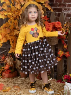 Thankful Turkey Polka Dot Tutu Dress -Kid's Apparel Sales GTDRB003 Marigold 3