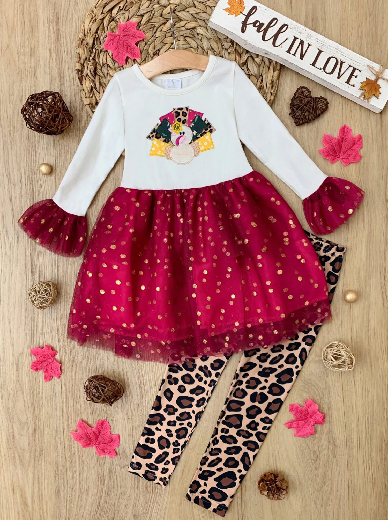 Sparkle Turkey Tulle Tunic & Leopard Legging Set 2 Sparkle Turkey Tulle Tunic & Leopard Legging Set - Image 2