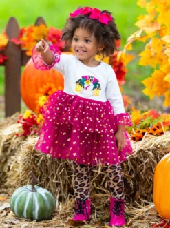Sparkle Turkey Tulle Tunic & Leopard Legging Set