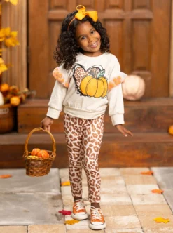 Pom Pom Pumpkin Leopard Legging Set -Kid's Apparel Sales GTSEB005 Leopard 13 scaled