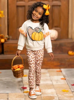 Pom Pom Pumpkin Leopard Legging Set -Kid's Apparel Sales GTSEB005 Leopard 14 scaled