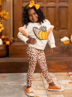 Pom Pom Pumpkin Leopard Legging Set