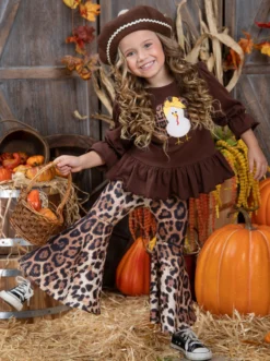 Feast Your Eyes Leopard Flair Legging Set 9 Feast Your Eyes Leopard Flair Legging Set -Kid's Apparel Sales GTSEB008 Brown 4