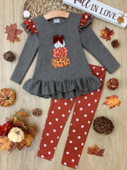 Mommy's Little Pumpkin Polka Dot Legging Set -Kid's Apparel Sales GTSEB009 Grey scaled