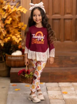 Thankful & Blessed Legging Set -Kid's Apparel Sales GTSEB010 Brown 15 scaled