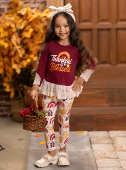 Thankful & Blessed Legging Set -Kid's Apparel Sales GTSEB010 Brown 16 scaled