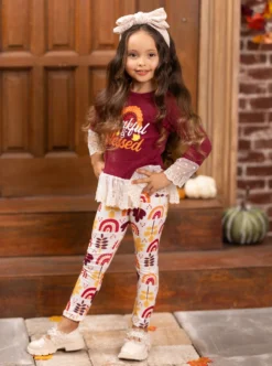 Thankful & Blessed Legging Set -Kid's Apparel Sales GTSEB010 Brown 4 scaled