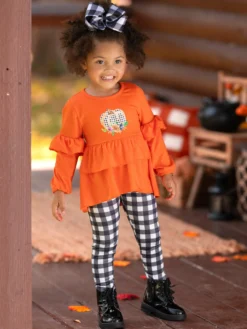 Channel The Flannel Plaid Legging Set -Kid's Apparel Sales GTSEB011 Orange 7 scaled