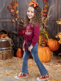 Be Blessed Tassel Bell Bottom Jeans Set 9 Be Blessed Tassel Bell Bottom Jeans Set -Kid's Apparel Sales GTSEB015 Wine 8