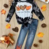 Peace, Love, Thanksgiving Sequin Hem Jeans Set