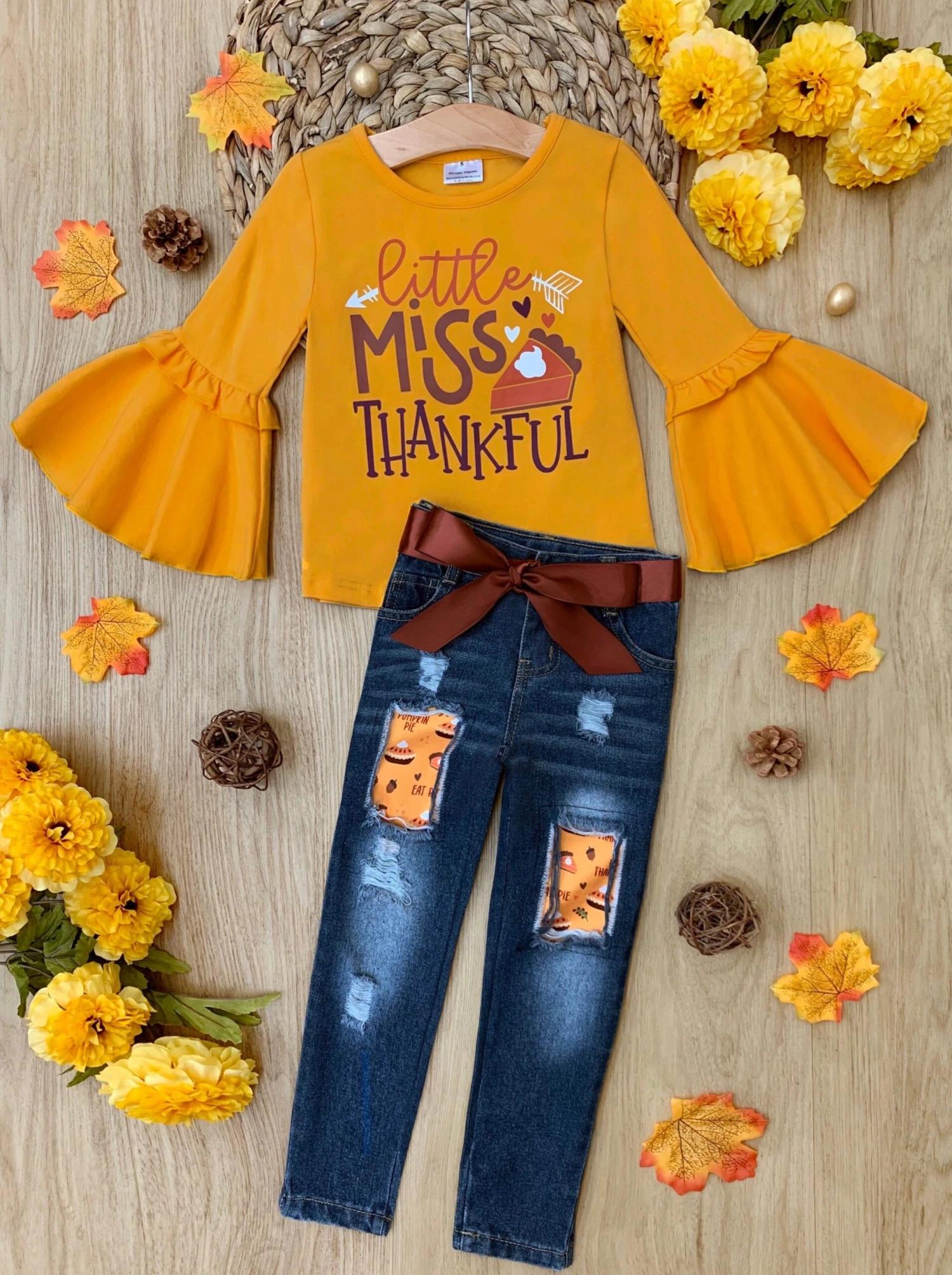Little Miss Thankful Patched Jeans Set 1 Little Miss Thankful Patched Jeans Set
