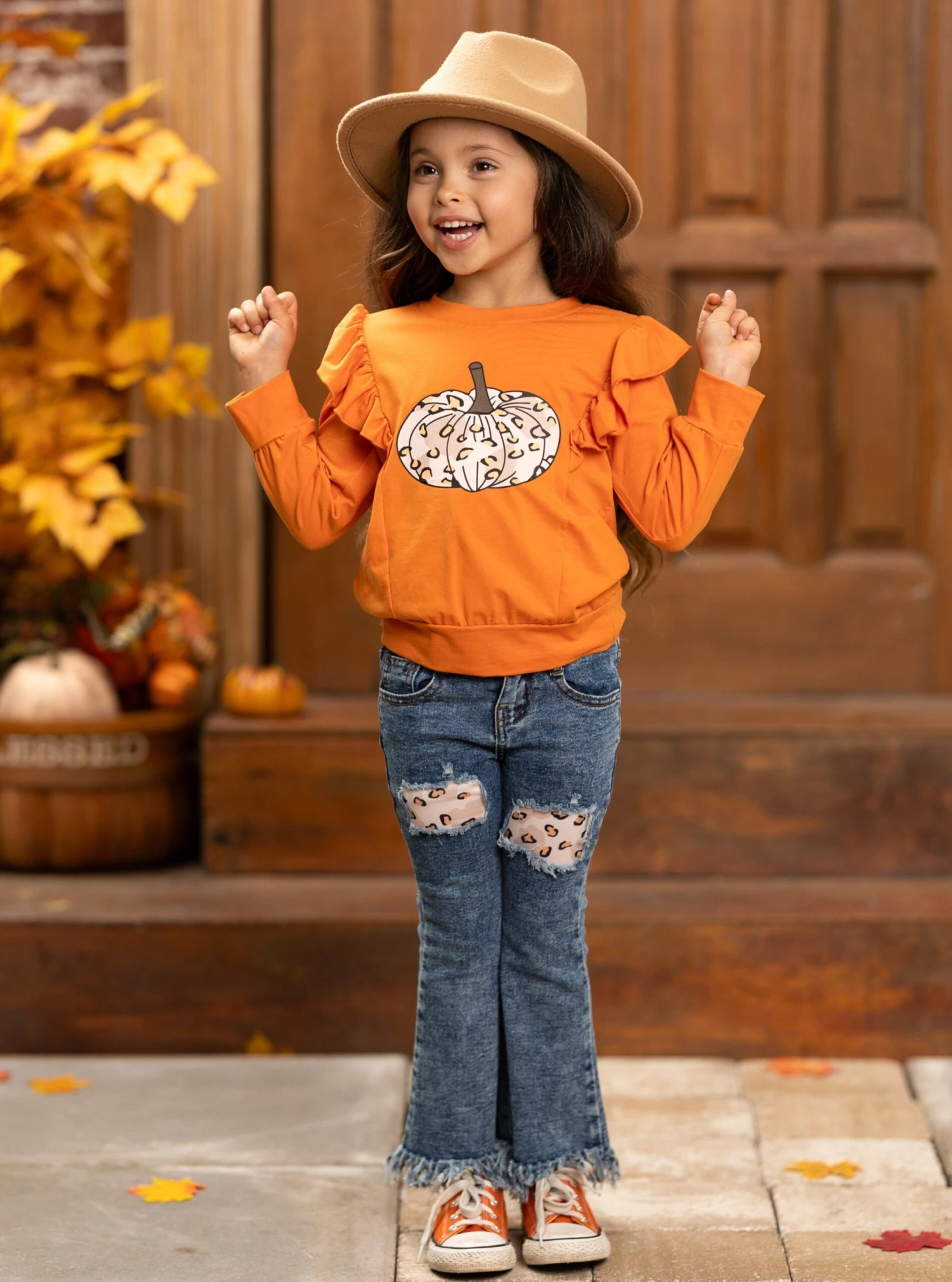 Pumpkin Party Patched Fringe Jeans Set 2 Pumpkin Party Patched Fringe Jeans Set - Image 2