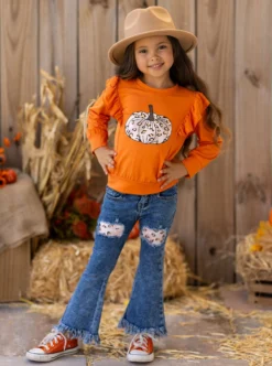 Pumpkin Party Patched Fringe Jeans Set 9 Pumpkin Party Patched Fringe Jeans Set -Kid's Apparel Sales GTSEB021 Orange 14 scaled