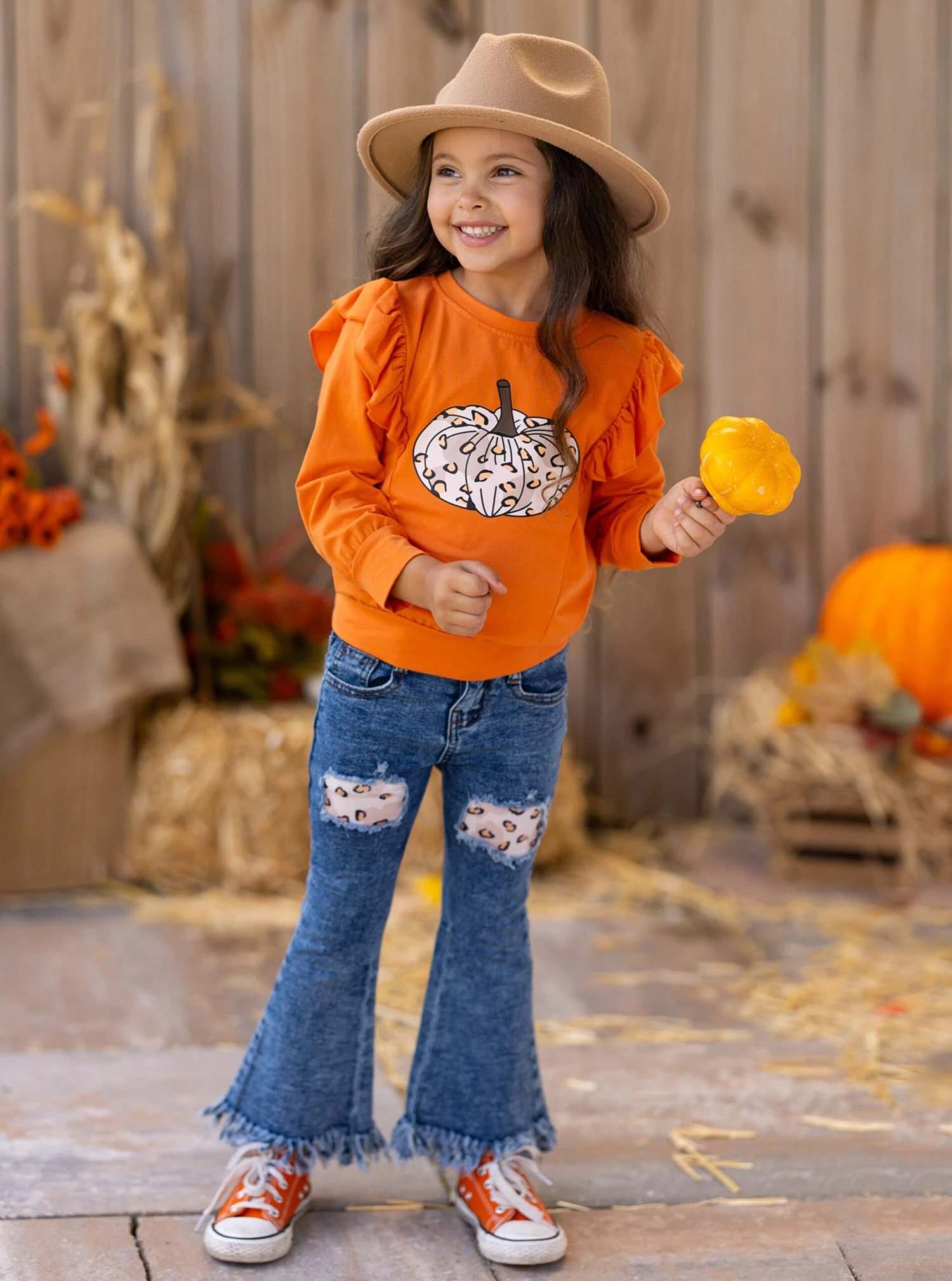 Pumpkin Party Patched Fringe Jeans Set 1 Pumpkin Party Patched Fringe Jeans Set