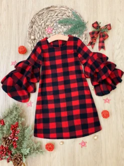 Pretty Plaid Tiered Sleeve Miya Dress 8 Pretty Plaid Tiered Sleeve Miya Dress -Kid's Apparel Sales GWDRB005 Red scaled