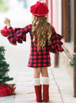 Pretty Plaid Tiered Sleeve Miya Dress 9 Pretty Plaid Tiered Sleeve Miya Dress -Kid's Apparel Sales GWDRB005 Red 1