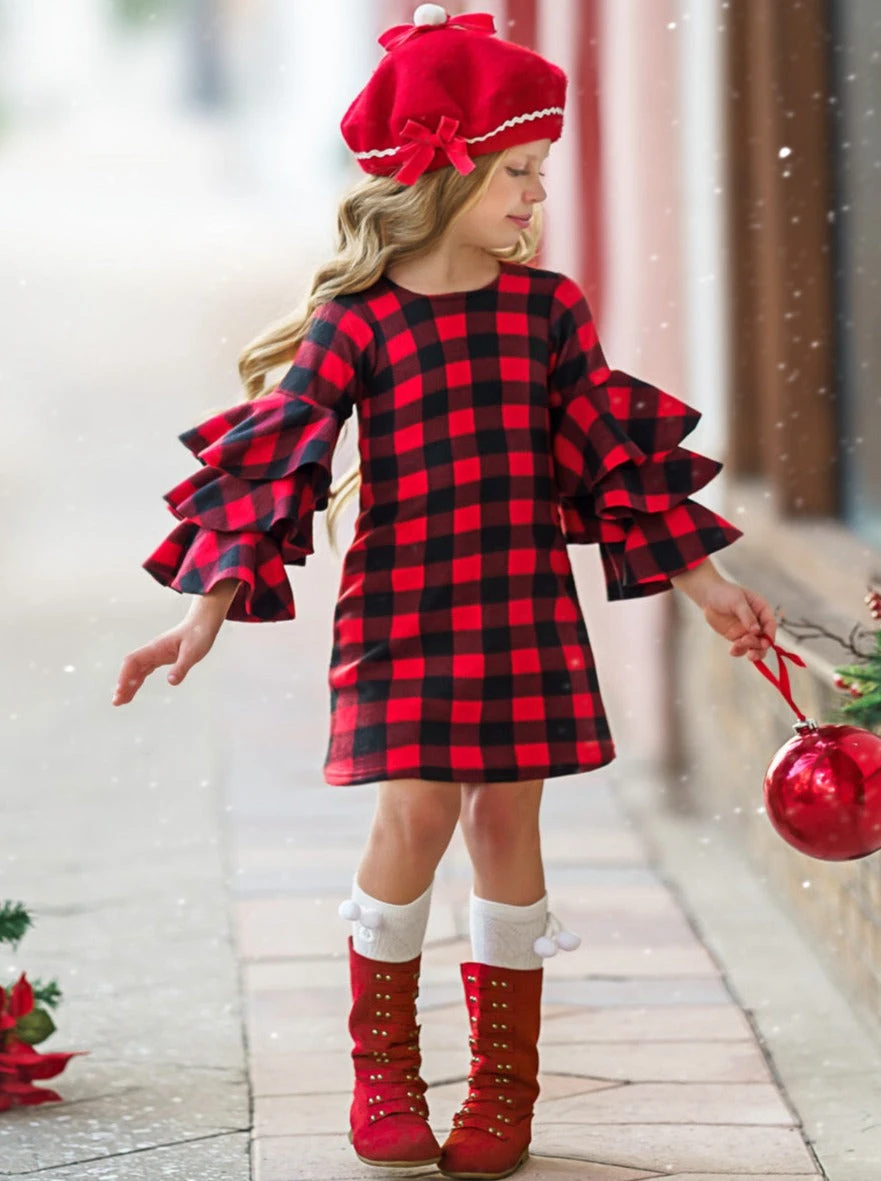 Pretty Plaid Tiered Sleeve Miya Dress 2 Pretty Plaid Tiered Sleeve Miya Dress - Image 2