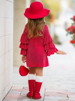 Scarlet Glow Tiered Sleeve Dress -Kid's Apparel Sales GWDRC001 Red 3
