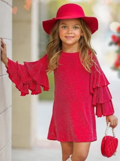 Scarlet Glow Tiered Sleeve Dress -Kid's Apparel Sales GWDRC001 Red 4