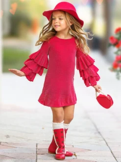 Scarlet Glow Tiered Sleeve Dress -Kid's Apparel Sales GWDRC001 Red 5