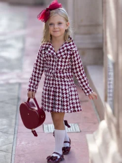 I Am Strong Blazer & Pleated Skirt Set -Kid's Apparel Sales GWSEB010 Burgundy 4