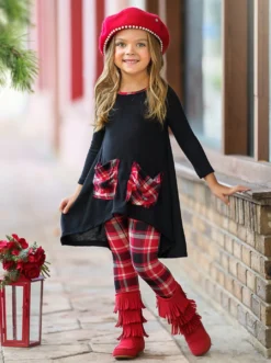 Girl Empowered Plaid Leggings Set -Kid's Apparel Sales GWSEC001 Black 2