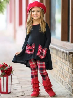 Girl Empowered Plaid Leggings Set -Kid's Apparel Sales GWSEC001 Black 3