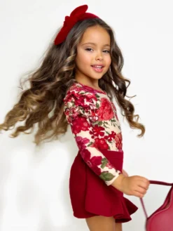 Totally Blooming Floral Top And Ruffle Skirt Set -Kid's Apparel Sales GWSEC004 Burgundy scaled