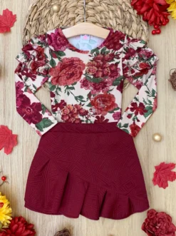 Totally Blooming Floral Top And Ruffle Skirt Set -Kid's Apparel Sales GWSEC004 Burgundy 9600443d cbed 4d6c a193 d27283a77cd9 scaled