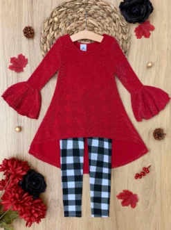 Autumn Glow Red Tunic Top & Gingham Leggings Set -Kid's Apparel Sales GWSEC005 Red scaled