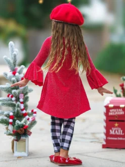Autumn Glow Red Tunic Top & Gingham Leggings Set -Kid's Apparel Sales GWSEC005 Red 5