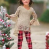 Autumn Glow Lace Tunic Top & Checkered Leggings Set