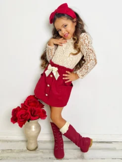 Laced To Impress Lace Top And Red Skirt Set -Kid's Apparel Sales GWSEC007 Burgundy 5 scaled