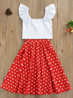 Pretty Maxi Skirt Set -Kid's Apparel Sales Girls Clothes Set Children Clothing Solid Color Sleeveless Strap Cropped Tops Polka Dot Print Long Skirt 7c723c71 1fc5 4fc3 9cf5 aecc0ea584c7