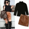Girls A Little Chic Top And Vegan Leather Skirt Set