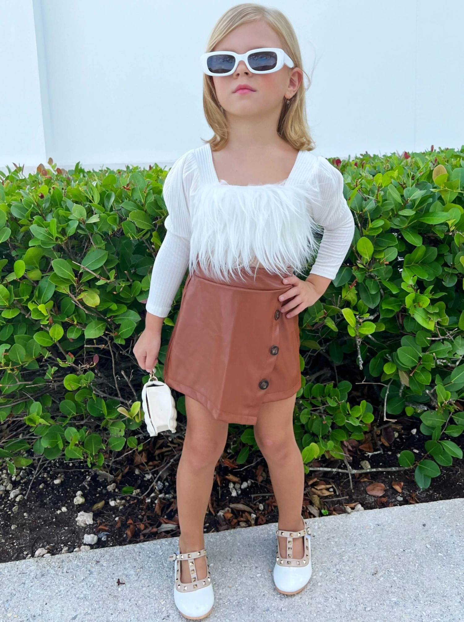 Fur Crop Top And Vegan Leather Skort Set 2 Fur Crop Top And Vegan Leather Skort Set - Image 2