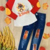 Cutest Turkey Raglan Top & Patched Jeans Set