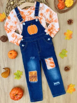 Tie Dye Pumpkin Patched Denim Overall Set 5 Tie Dye Pumpkin Patched Denim Overall Set -Kid's Apparel Sales JUL12CPSET9TDO scaled