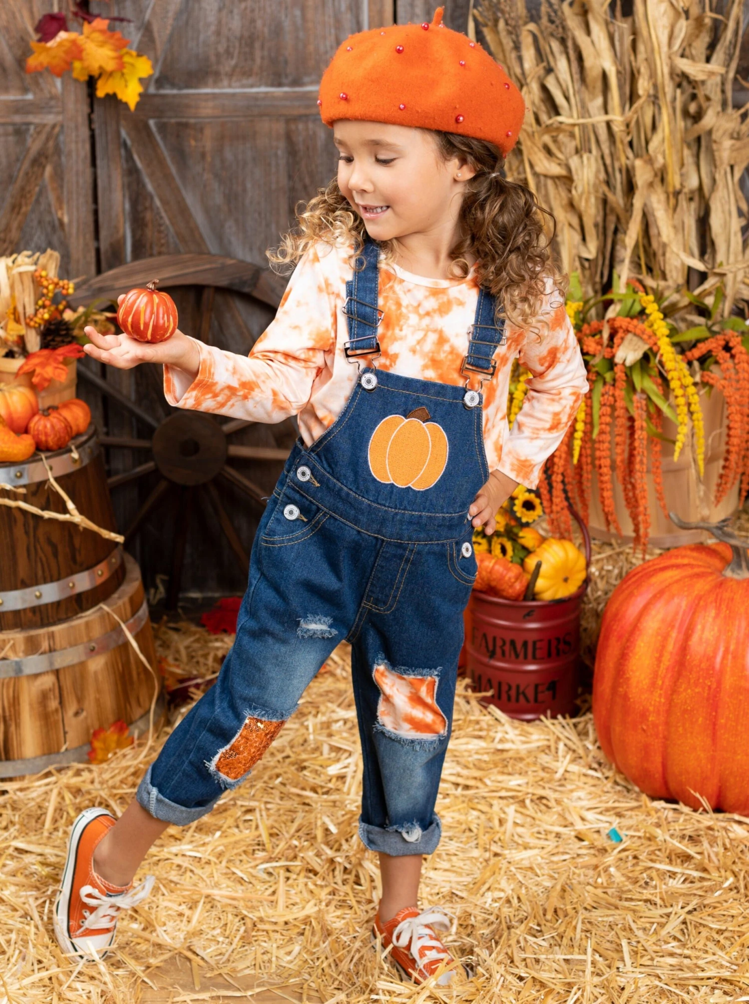 Tie Dye Pumpkin Patched Denim Overall Set 1 Tie Dye Pumpkin Patched Denim Overall Set