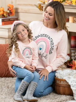 Mommy & Me Thankful Rainbow Pouch Top 11 Mommy & Me Thankful Rainbow Pouch Top -Kid's Apparel Sales MFTPB003 Blush 1